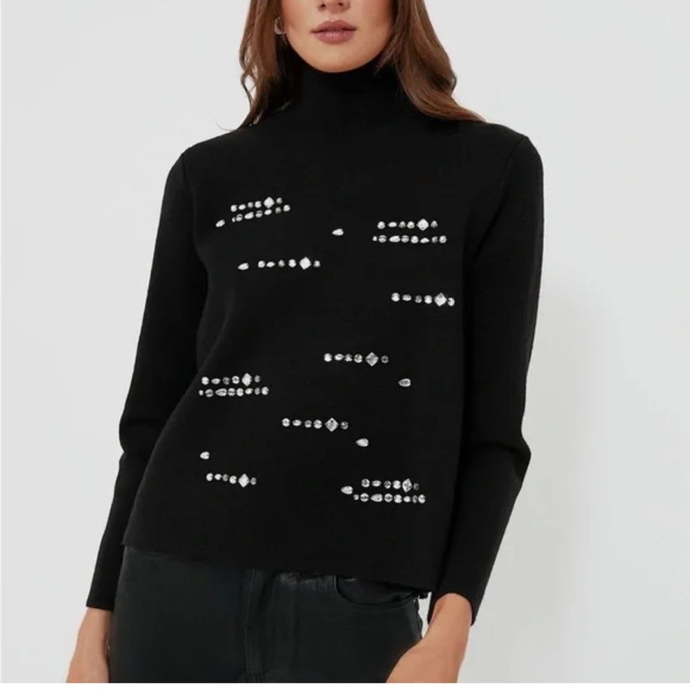 Hyacinth House Black Embellished Greta Turtleneck Sweater